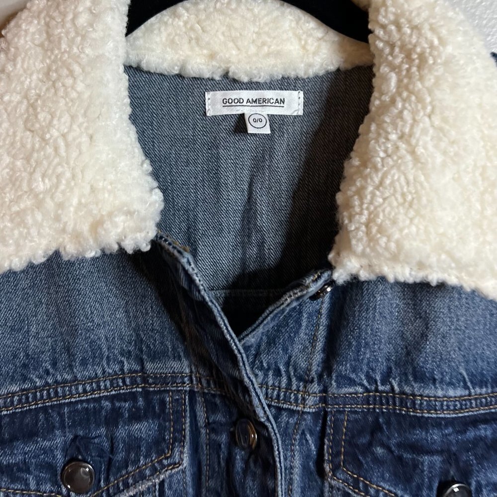 Good American Sherpa Collar Blue Jean denim Jacket M (8-10) - Picture 3 of 6